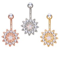 Wholesale Inlay Crystal Navel Ring Men Women Sun Flower Shaped Fashion Opal Belly Nail Body Piercing Jewelry yl J2