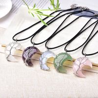 Wholesale Natural Crystal Pendant Tree Of Life Moon Shape Reiki Polished Mineral Jewelry Healing Stone For Men Women Jewelry Gift