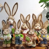 Wholesale 14 quot Artificial Straw Bunny Standing Rabbit with Carrot Home Garden Decoration Easter Theme Party Supplies