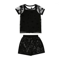 Wholesale 1 Years Kid Baby Girl Clothes Black Transparent blouse vest Shiny brilliant Shorts1
