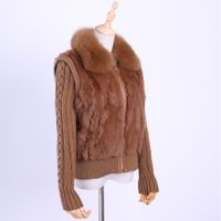 Wholesale Women s Genuine Real Rabbit Fur Fox Fur Collar Knitting Sleeve Women s Winter Coat Fur Jacket Casual Short Outwear Slim