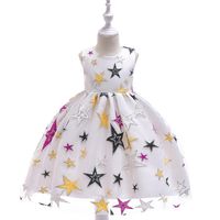 Wholesale models children s embroidered lace color printing five pointed star princess Girl s party Ages kg