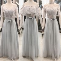 Wholesale Embroidery Party Beach Plus Size Junior Women Ladies Dusty Blue Gray Bridesmaid Dresses Sisters Wedding Tulle Bandage Dress