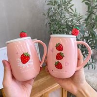 Wholesale Mugs Korean Style Cute Pink Strawberry Large Capacity Ceramic Cup Breakfast Artistic Hipster Men And Women Students Mug1