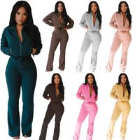 Wholesale Yoga Outfits Spring And Autumn Women s Sweatshirt Casual Long Sleeve Flared Pants Sexy Sports Suit Two piece Set1