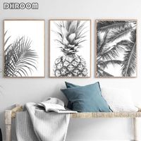 Wholesale Nordic Minimalism Tropical Prints Palm Tree Leaves Wall Art Pineapple Poster Black White Canvas Painting Picture for Living Room1