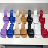 Wholesale 2021 Sexy Flat slides Lido Sandals Woven women slippers square mules shoes Ladies Wedding high heels shoes Dress Shoes top Quality with box