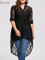 Wholesale Gamiss Women Plus Size Blouse Autumn Peplum Long Sleeve High Low Lace Shirts Tunic Through Button Up Women Tops And Blouse xl Y200930