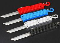 Wholesale High Quality Colors Small Auto Tactical Knife C Satin Tanto Point Blade Zn al Alloy Handle Keychain Knifes EDC Pocket Knives