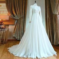 Wholesale White Long Sleeve Hijab Muslim Wedding Dress High Neck Lace Appliques Islamic Wedding Gowns A Line with Court Train vestidos de noiva