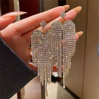 Wholesale FYUAN Shine Heart Long Tassel Crystal Drop Earrings for Women Full Dangle Weddings Jewelry Accessories