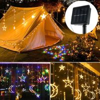 Wholesale Christmas decoration Solar Powered LED Curtain Lights with Stars Moons Dimmable Lighting Modes with Timer Twinkle String Light