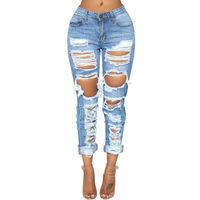 Wholesale Fashion Ripped Jeans For Women Denim Straight Pants Trousers Mid Waist Casual Skinny Jeans Torn Jeggings boyfriend jeans