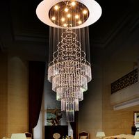 Wholesale high quality Crystal K9 Spiral Staircase Villa Ceiling Lamps LED Modern Style Pyramid Layers Lights Penthouse Chandeliers Plafondlamp