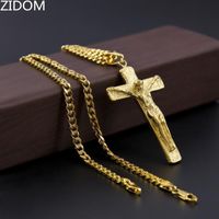 Wholesale gold color novelty cross jesus pendant necklace hip hop cm cuban link chain fashion necklaces Men jewelry Drop shipping