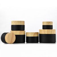 Wholesale Black frosted glass jars cosmetic jars with woodgrain plastic lids PP liner g g lip balm cream containers SEAWAY FWF2387