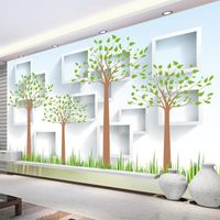 Wholesale Wallpapers Custom Po Wallpaper Fashion Grid Tree Modern Forest D TV Background Mural Bedroom Study Room Living Decor Wall Painting1