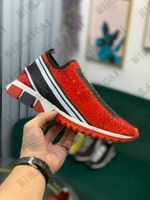Wholesale Mens Designer Sorrento Slip On Shoes Diamond Sneakers Stretch Italy Brand Womens Luxurys Knit Sock Trainers Two tone Rubber Micro Sole Crystal Casual Shoe
