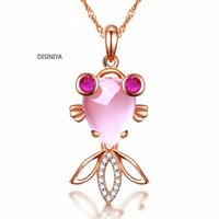 Wholesale Pendant Necklaces DISINIYA Suspension Pink Goldfish Crystal With Chain Rose Gold Color Necklace Women s Jewelry DX780129