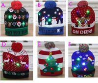 Wholesale New Led Christmas Knitted Hat Xmas Light up Beanies Hats Outdoor Light Pompon Ball Ski Cap For Santa Snowman Reindeer Xmas Tree HH9