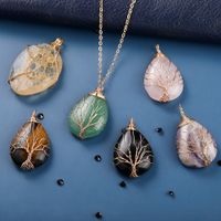 Wholesale New Natural Stone Necklace for Women Tree of Life Wire Wrap Tiger Eye Water Drop Necklace Bohemian Statement Jewelry Christmas Gift