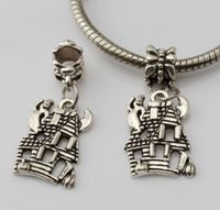 Wholesale Hot Sales Antique Silver CUTE HAUNTED HOUSE GHOST Dangle Beads Fit Charm Bracelets DIY Jewelry x mm