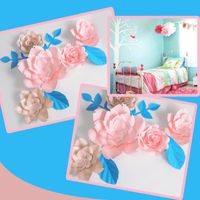 Wholesale DIY Giant Paper Flowers Artificial Rose Fleurs Artificielles Backdrop Leave Bedroom Wall Deco Economic Light Pink