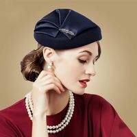 Wholesale Elegant Wool Pillbox Hat Fascinators Fedora Hat Black Hats Women Navy Blue Wedding Ladies Felt Leaf Berets Caps Chapea