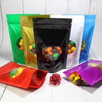 Wholesale Various Sizes Glossy Colors Reclosable Storage Bag Tear Notch Aluminum Foil Zip Lock Stand Up Package Bags W Oval Window