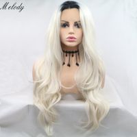 Wholesale Synthetic Wigs Melody Long White Body Wave Platinum With Black Roots Lace Front Heat Resistant Fiber For Women Drag Queen Wig