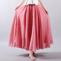 Wholesale Women Linen Cotton Long Skirts Elastic Waist Pleated Maxi Skirts Beach Boho Vintage Summer1