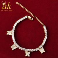 Wholesale 4MM Tennis Chain Bracelet With Butterfly Bracelet Chaarms Hip Hop Jewelry for Women Gold Color Copper Bling Cubic Zircon