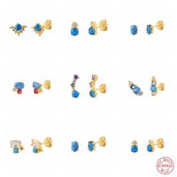 Wholesale Stud GS Sterling Silver Blue Turquoise Collection Earrings For Women Colored Red Purple Zircon Oval Stone Ear Studs Jewel