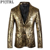 Wholesale PYJTRL Blazer Men Luxurious Rose Gold Pattern Slim Fit Dress Blazers Party Prom Suit Jacket Singers Clothing Y201026