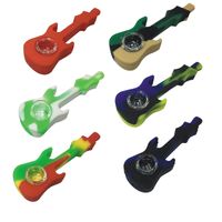Wholesale Guitar Oil Burner Pipe Unbreakable Spoon Hand Pipe Colorful Tobacco Smoke Pipe With Glass Bowl Portable Hookah