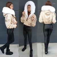 Wholesale Women s Fur Faux Women Parka Coat Short Jacket Pilot Crop With Collar Lamb Lining Hood Lined1