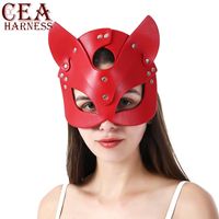Wholesale CEA Sexy Red Leather Mask Hot Catwoman Fetish Masquerade Cat Ears Woman Face Costume Carnival Cosplay Party Birthday Pink Mask