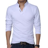 Wholesale 2020 T Shirt Men Spring Cotton T Shirt Men Solid Color Tshirt Mandarin Collar Long Sleeve Top Men Brand Slim Fit Tee Shirts XL