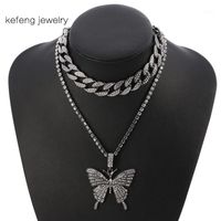 Wholesale Chokers Fashion Men s Women Hip Hop Cool Iced Out Sparking Bling Crystal Animal Butterfly Necklaces Gun Black Rock Charm Jewelry1