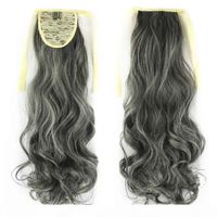 Wholesale Natural Silver grey human hair ponytail hairpieces salt and pepper natural highlight ombre wavy wraps around gray virgin ponytail extension