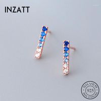 Wholesale Stud INZAReal Sterling Silver Gradient Zircon Sticks Earrings For Fashion Women Party Fine Jewelry Minimalist Accessories1