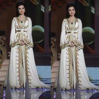 Wholesale Moroccan Caftan Kaftan Dubai Abaya Arabic Long Sleeve Evening Dresses Amazing Gold Embroidery V neck Occasion Prom Formal Gown