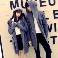Wholesale Men s Sweaters Autumn Winter Men Fashion Hooded Long Cardigan Slim Knitted Women Couple Korean Thick Poncho Cloak Plus Size Pull Homme