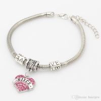Wholesale Charms Bracelets Personalized Initials Mother Grandmother Silver Cuff Bracelets Crystal Bracelet