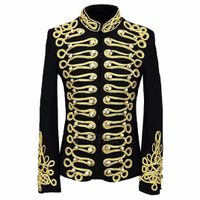 Wholesale 2020 Male Nightclub Black Singer Host European Style Suit and Studio Stage Wear Gold Line Decoration Men s Jacket Stylish Blazer P5a1