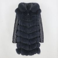 Wholesale OFTBUY New Brand Long Winter Jacket Women Real Fur Coat Natural Fox Fur Hooded Genuine Leather Sleeve Outerwear Streetwear