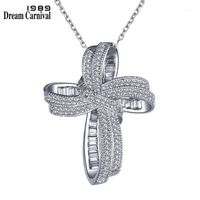 Wholesale Pendant Necklaces DreamCarnival Trendy Cross Bowknot Necklace Link Chain Amazing Price Zircon Fashion Jewelry Christmas Gift SZ125991