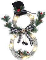 Wholesale Christmas Wreath LED Front Door Wreaths Snowman Artificial Wreaths with LED Fairy String Lights Bow Pine Cones Red Berries Plaid Bow Knot f