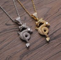 Wholesale hip hop Chinese Zodiac Dragon Pendant necklaces for men women luxury necklace jewelry gold plated copper zircons Twist chain