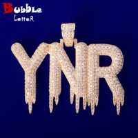 Wholesale Custom Name Pendant Jewelry Gold Color Solid Back Drip Bubble Letter Material Copper Cubic Zircons Hip Hop Rock Street With Tennis Chain